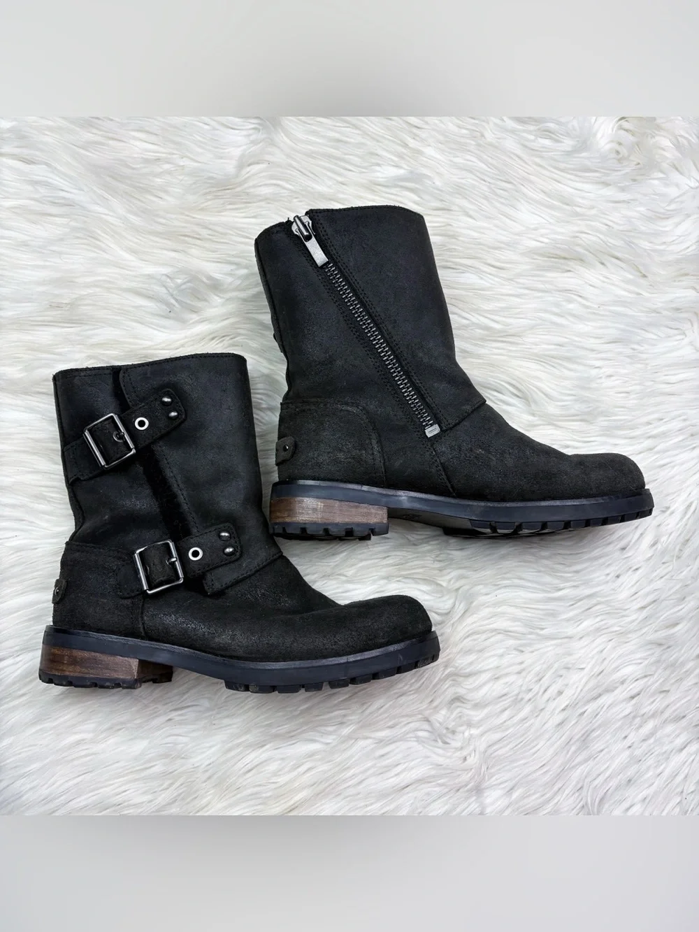 UGG Niels II Boot Black Moto Leather Water Resistant Fur Fleece Lined Winter 7